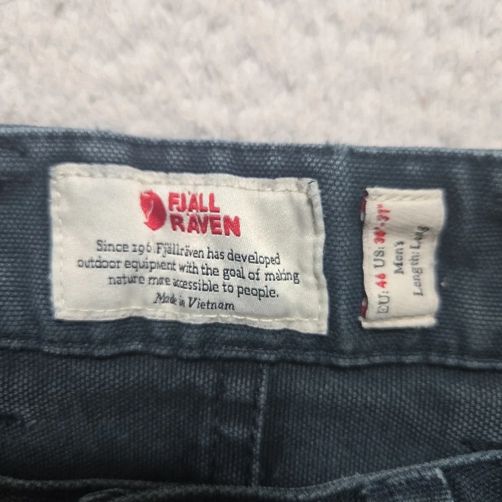 Fjallraven Pants Mens 30x30 Long Black Greenland Canvas 87216 Black Faded